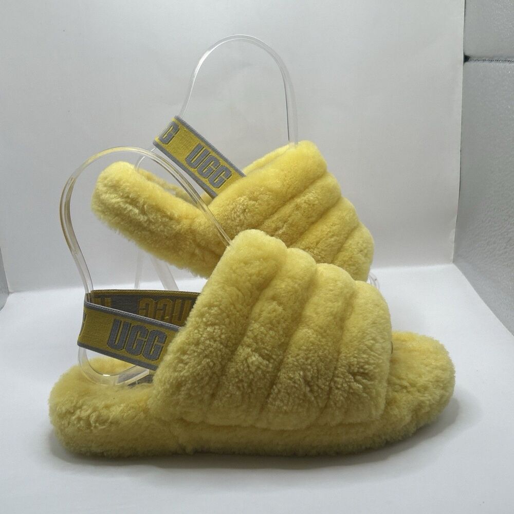 UGG Kids Fluff Yeah Slide Slippers Yellow Sheepskin Youth Size 13 1098494K